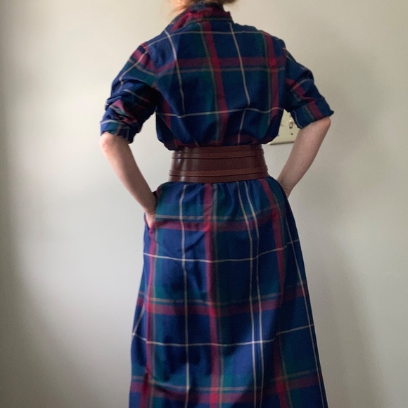 Pendleton 100% wool navy plaid ensemble shirt skirt - Picture 4 of 8